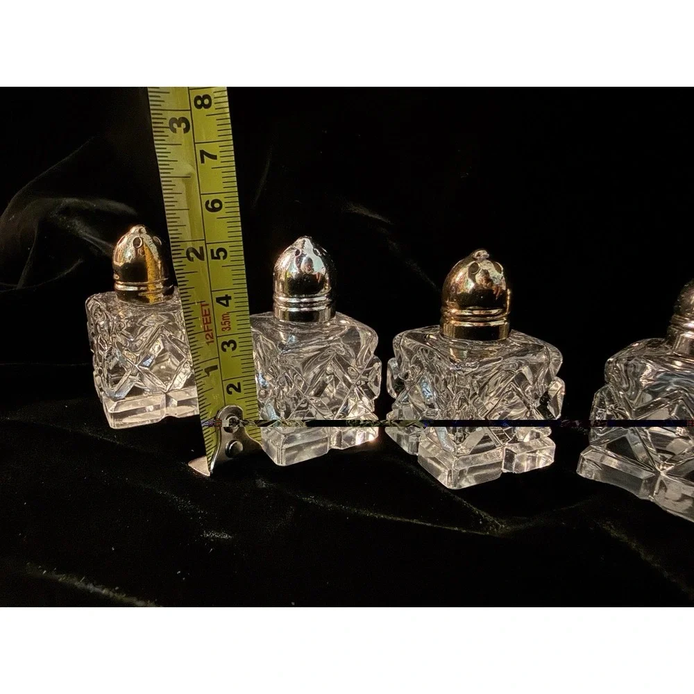 Vintage Silver & Crystal Cut Glass Miniature Salt and Pepper Shakers Set of 4